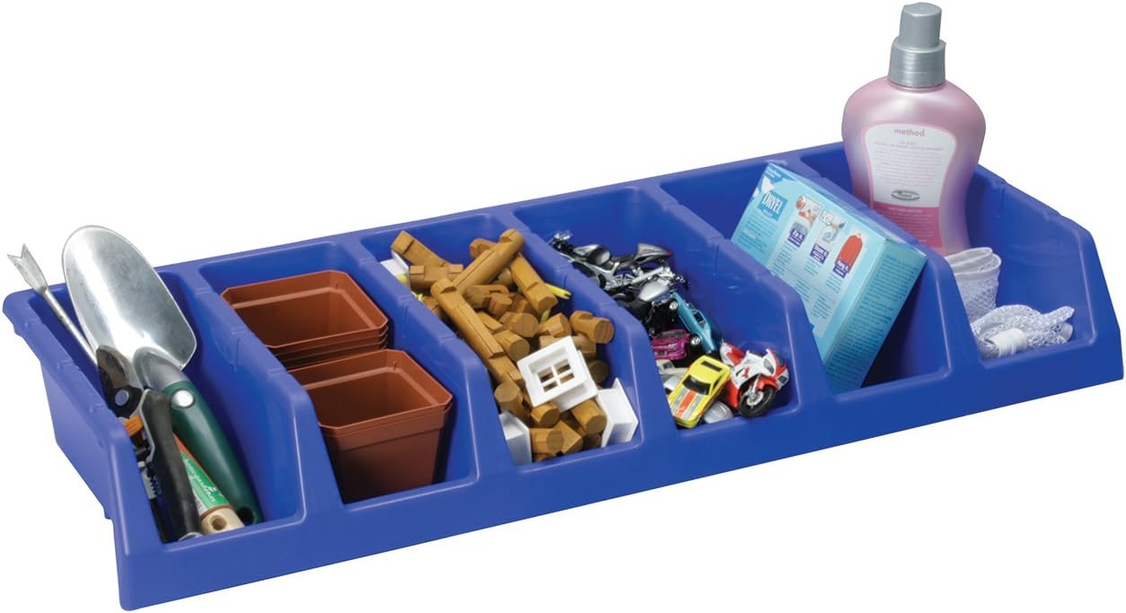 Akro-Mils 30318 System Bin – Contenedor de almacenamiento con seis compartimentos, (33 x 18 x 5 pulgadas), color azul, (paquete de 5)
