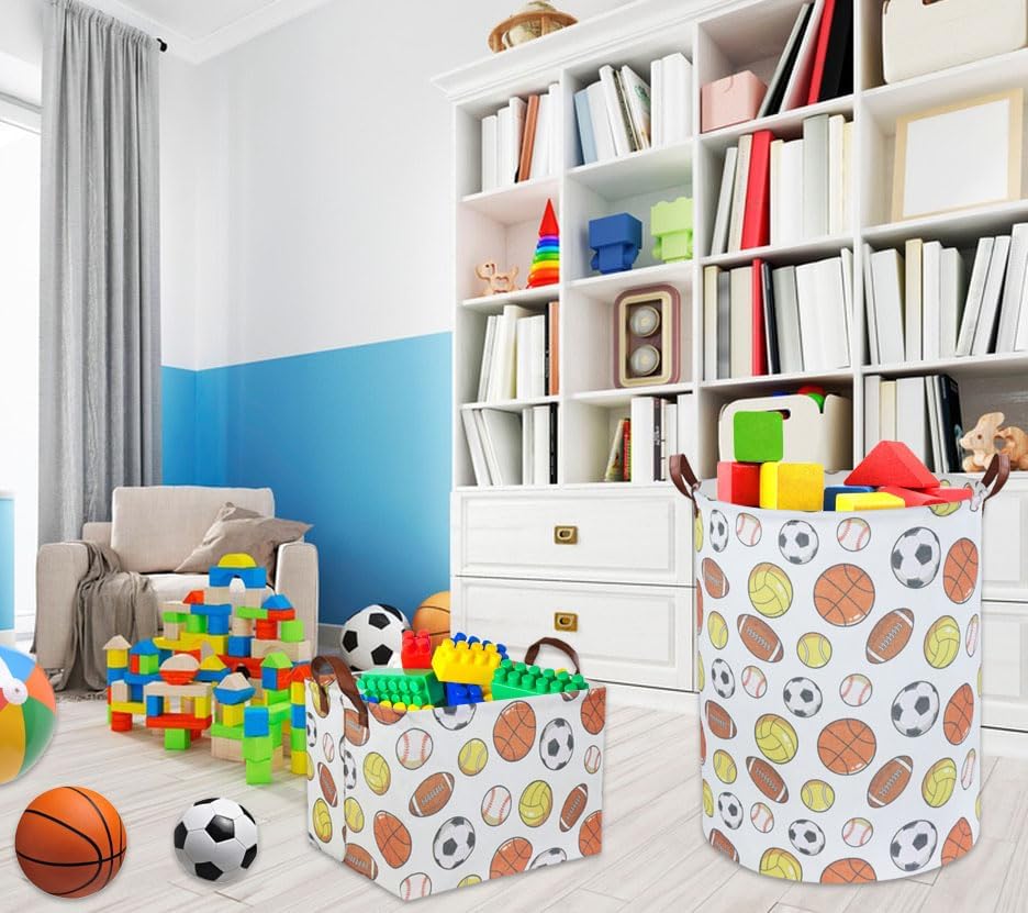 TIBAOLOVER Cesta deportiva para ropa sucia para niños, canasta de baloncesto, fútbol, lavandería, organizador de juguetes, cesta para bebé,