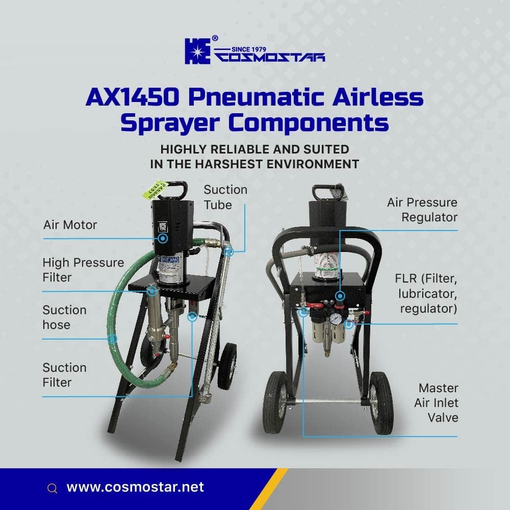 Cosmostar AX1450 – Pulverizador neumático sin aire 231, aerosoles de pintura sin aire, juego de montaje en carrito con pistola de pulverización sin