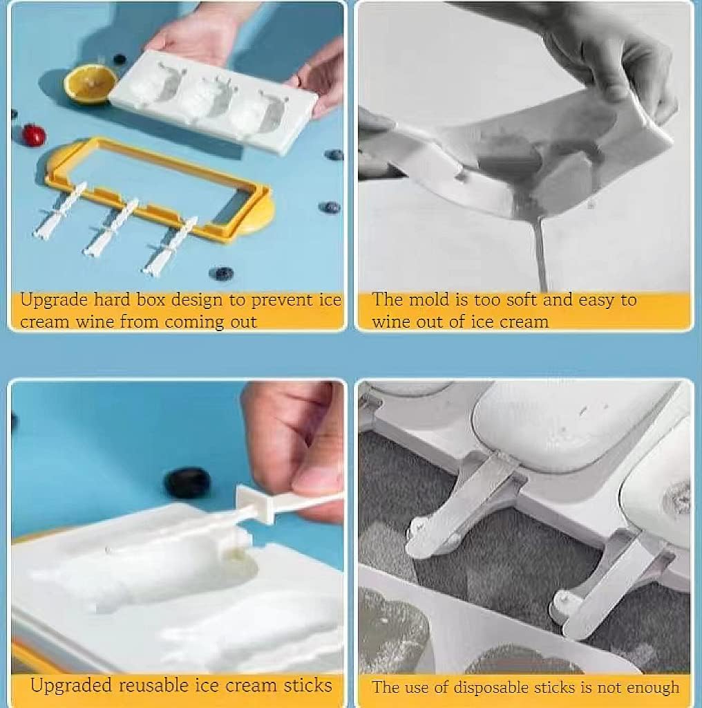 Juego de 3 moldes de silicona para paletas para niños, moldes de silicona para hacer helados, moldes para hacer helados, accesorios de cocina, fácil
