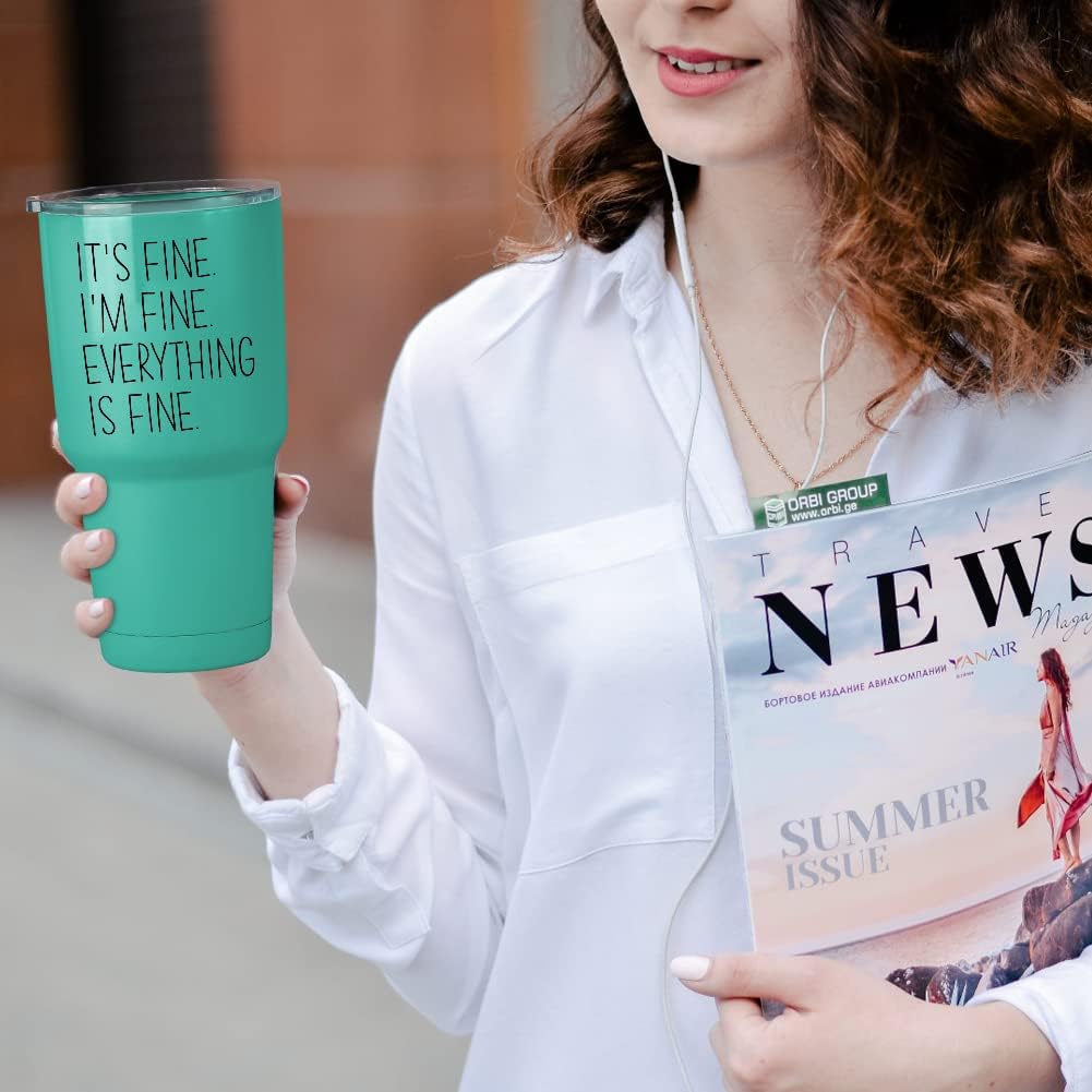 Vaso vikingo motivacional de 30 onzas, con texto en inglés “It’s Fine I’m Fine Everything Is Fine”, divertida idea de regalo inspiradora para