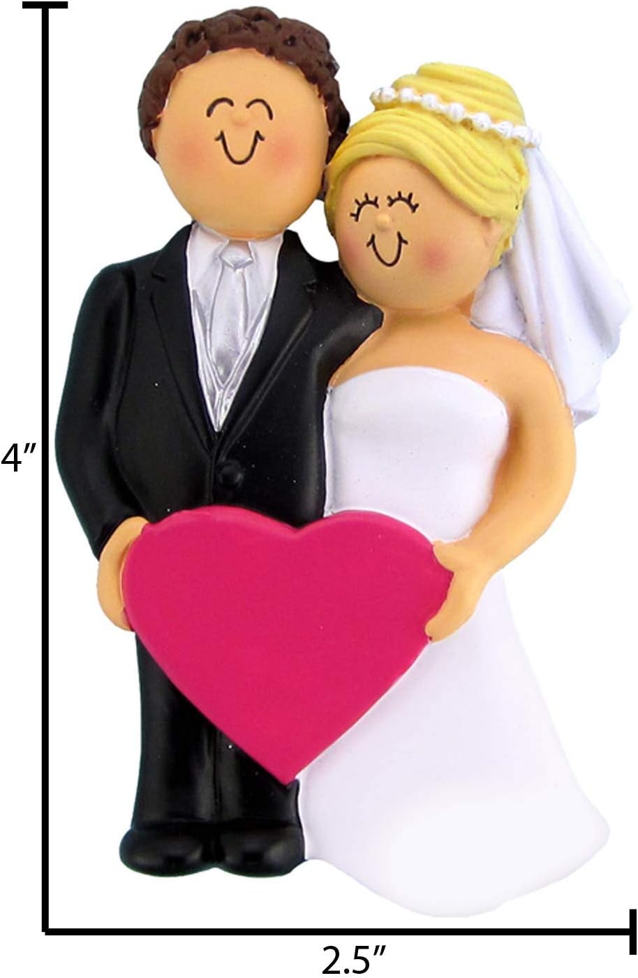 Adorno personalizado de boda de novia rubia con corazón rosa 2024  Nuestro primer adorno navideño casado 2024 regalos para novia y novio para