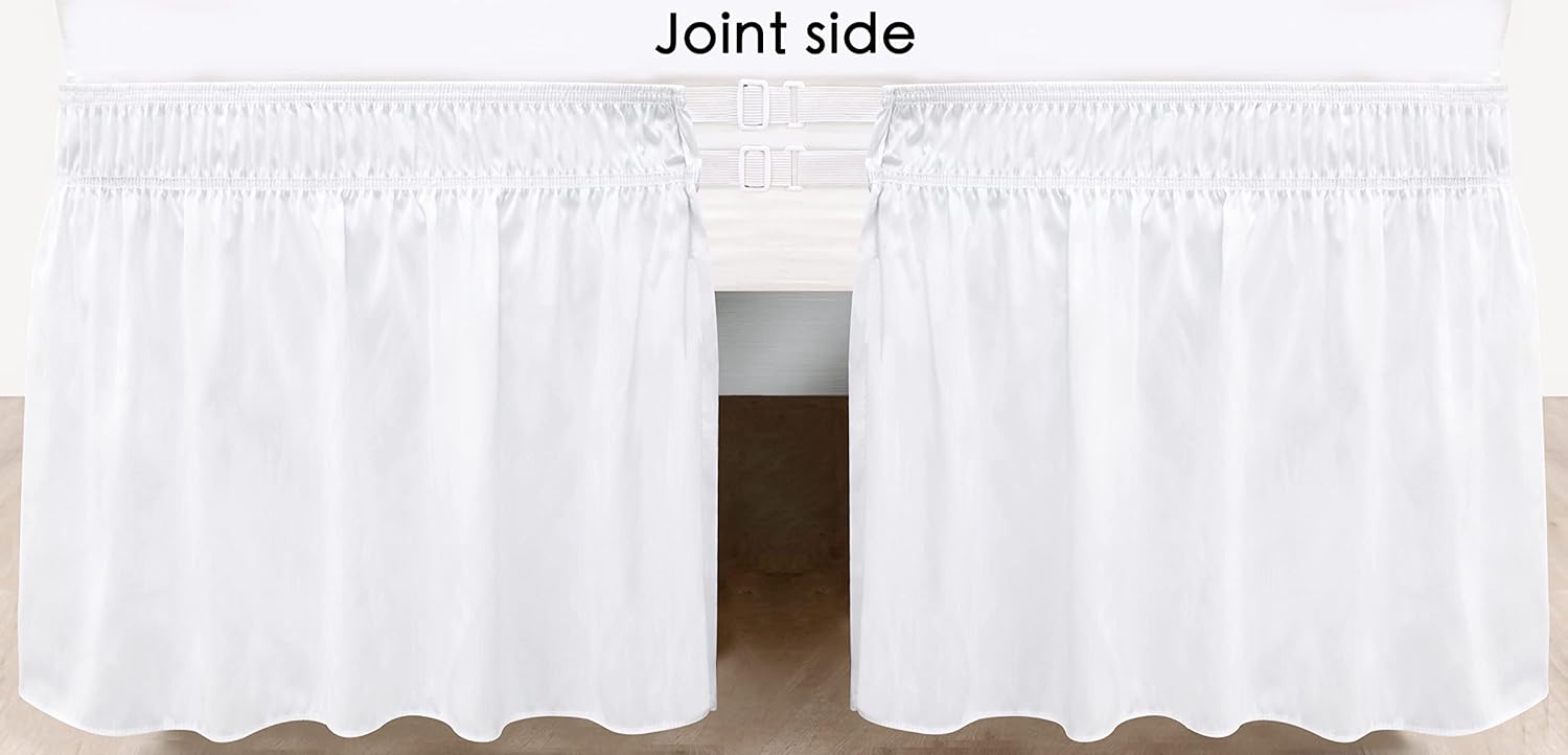 Biscaynebay Faldas de cama envolventes para camas tamaño matrimonial y matrimonial XL de 17 pulgadas de caída, volantes elásticos ajustables blancos