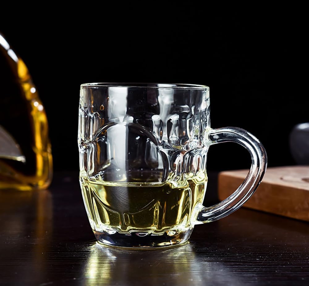 TUSAPAM Dimple Stein – Juego de tazas de cerveza de 10 onzas con asa, tazas de cerveza de vidrio, aptas para lavavajillas y congelador,