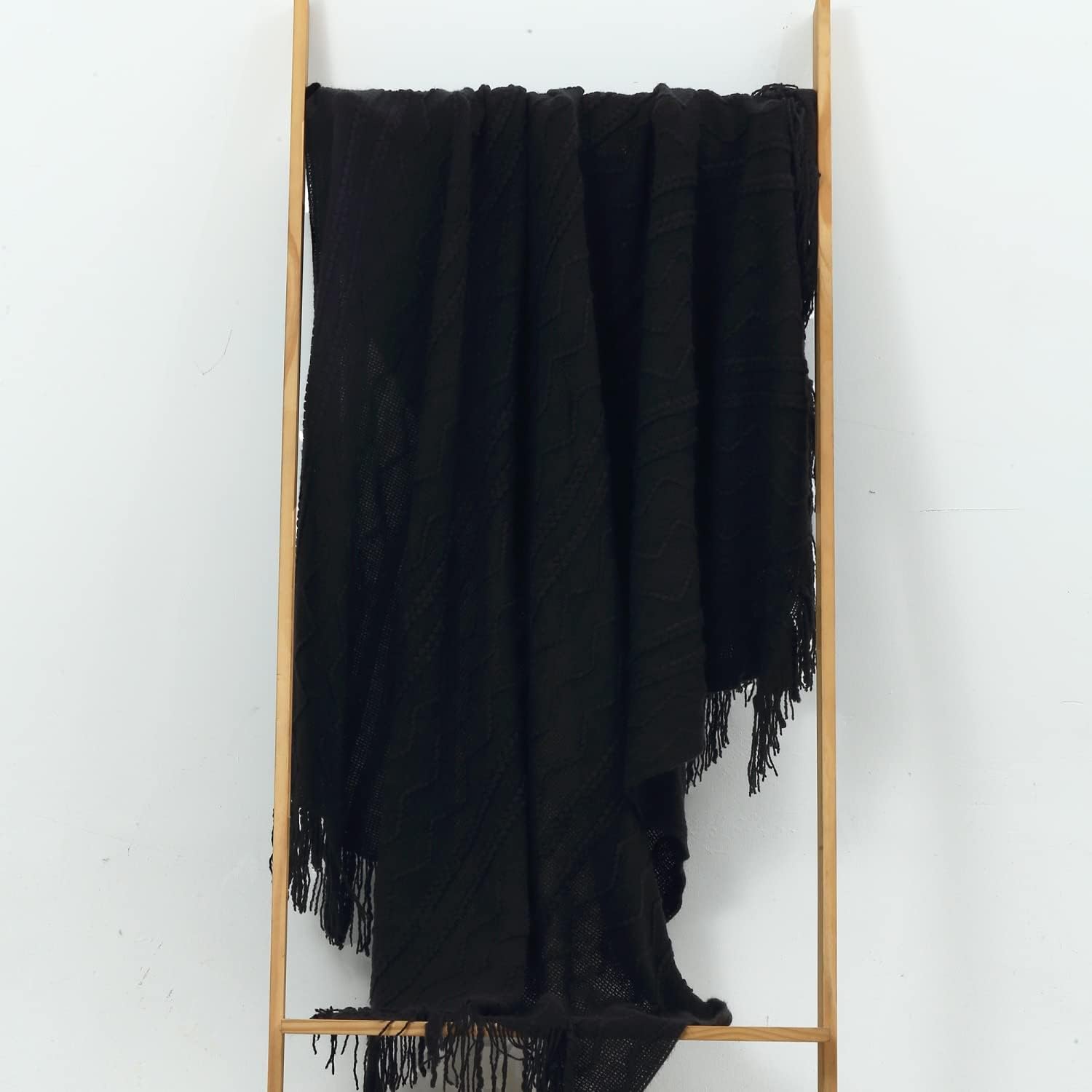 CREVENT Manta decorativa de punto para sofá, silla, cama, suave, cálida, acogedora, ligera, para primavera y verano (50 x 60 pulgadas, negro)