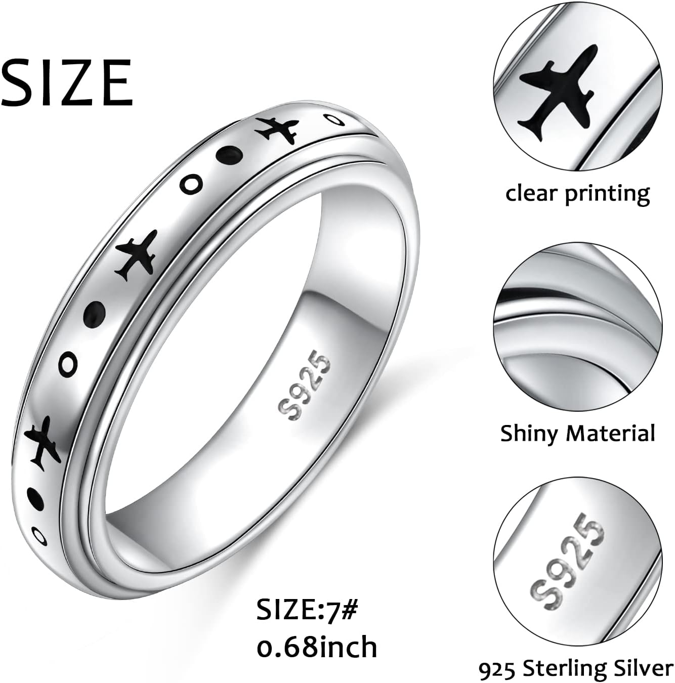 Anillo giratorio de avión para mujeres, hombres, niños y niñas, de plata de ley 925, anillos antiestrés para ansiedad, alivio del estrés, TDAH,