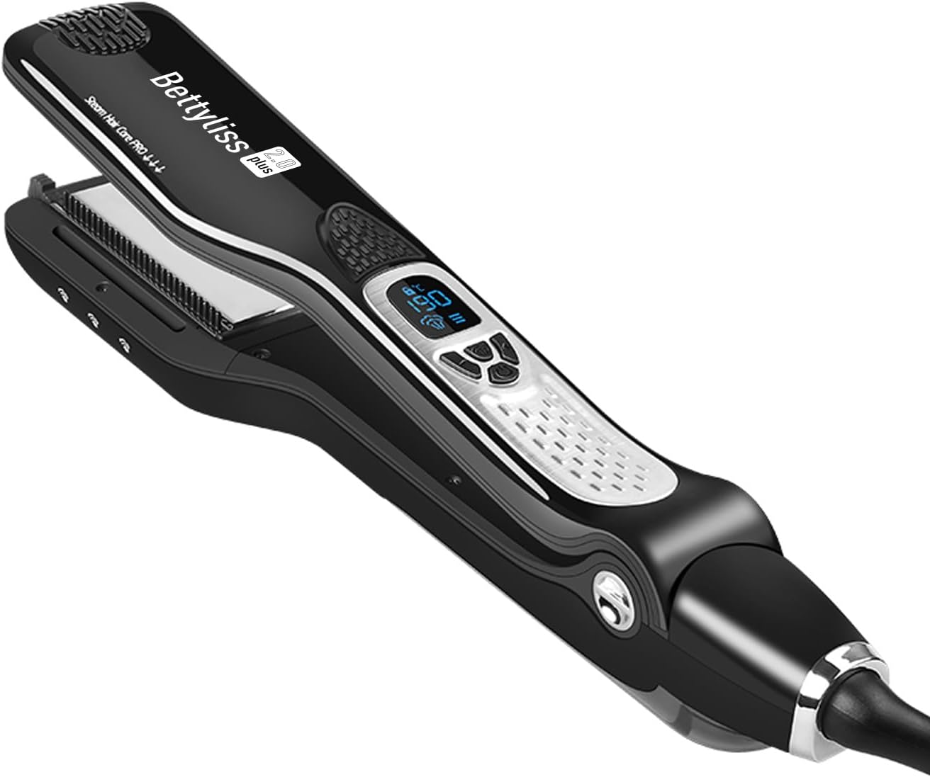 Plancha de vapor para alisar el cabello, plancha profesional para obtener resultados suaves y sin encrespamiento (negro)