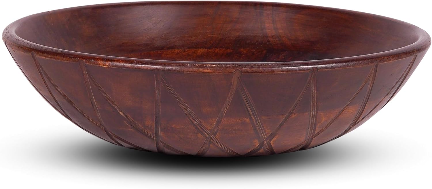 Luxe Designs Cuenco decorativo redondo de madera de 12 pulgadas, frutero de madera para encimera de cocina, cuenco de madera de acacia hecho a mano,