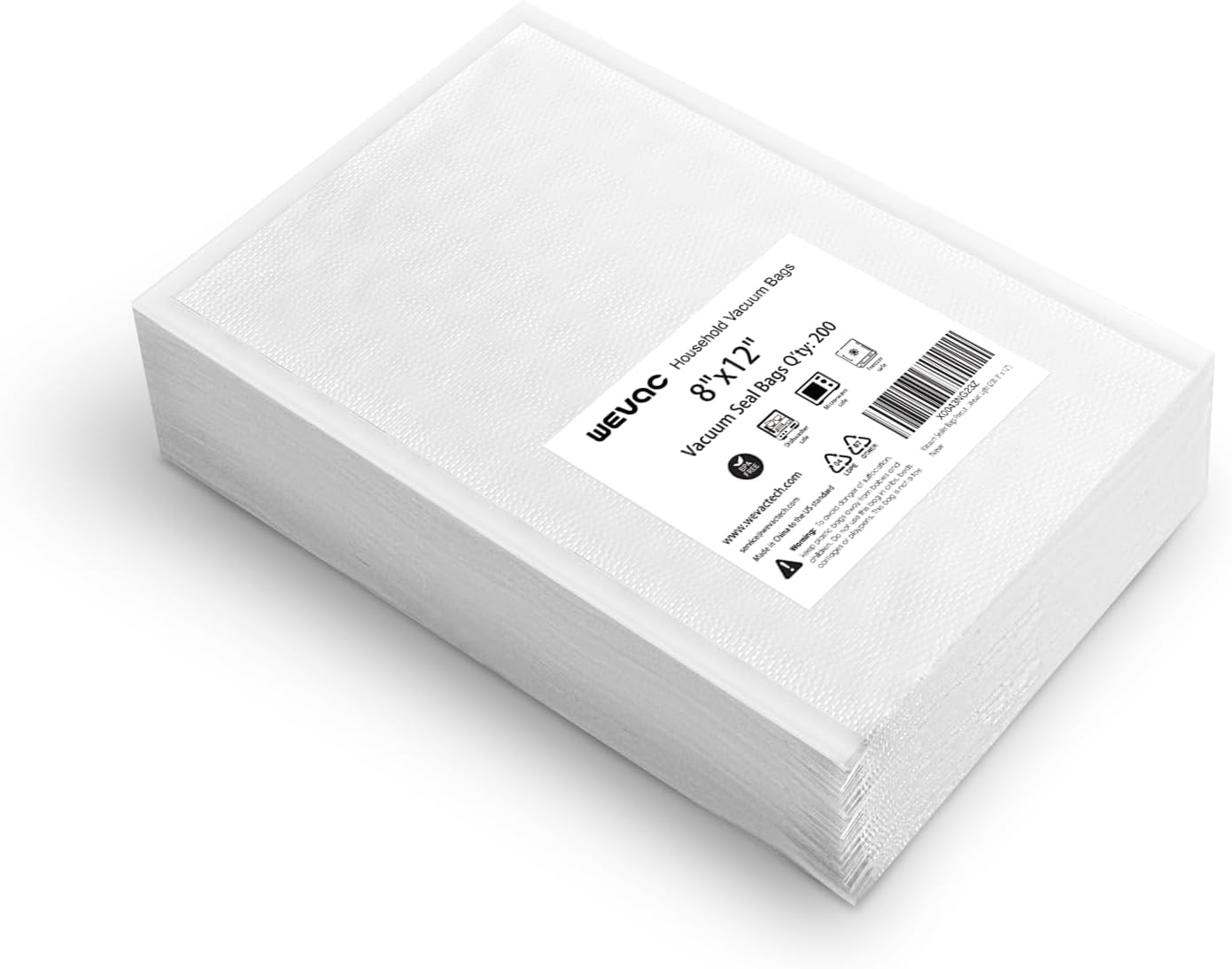 Bolsas selladoras al vacío para alimentos, 200 bolsas precortadas de 8 x 12 pulgadas, ideales para almacenamiento de alimentos, Sous Vide y