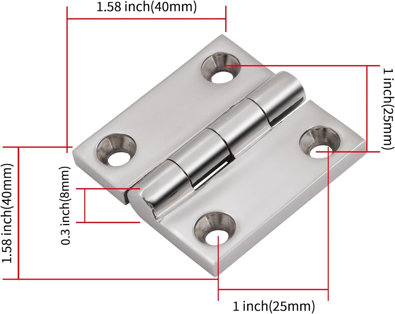 Laorde Bisagras de acero inoxidable 316, grado marino, 1.5 x 1.5 pulgadas, bisagras de escotilla de barco resistentes (1.575 in x 1.575 in), paquete