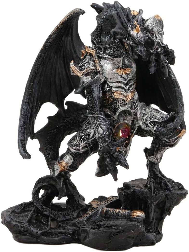Ebros Gift Dragón fantasma elemental de piedra sintética con armadura de batalla y espada larga abrecartas estatua para el hogar y la oficina, mesa