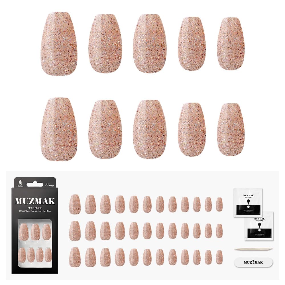 MUZMAK Uñas postizas reutilizables a presión, largas, medianas y cortas, ataúd, almendra, 36 piezas, kit de uñas postizas rojas, cobertura completa,