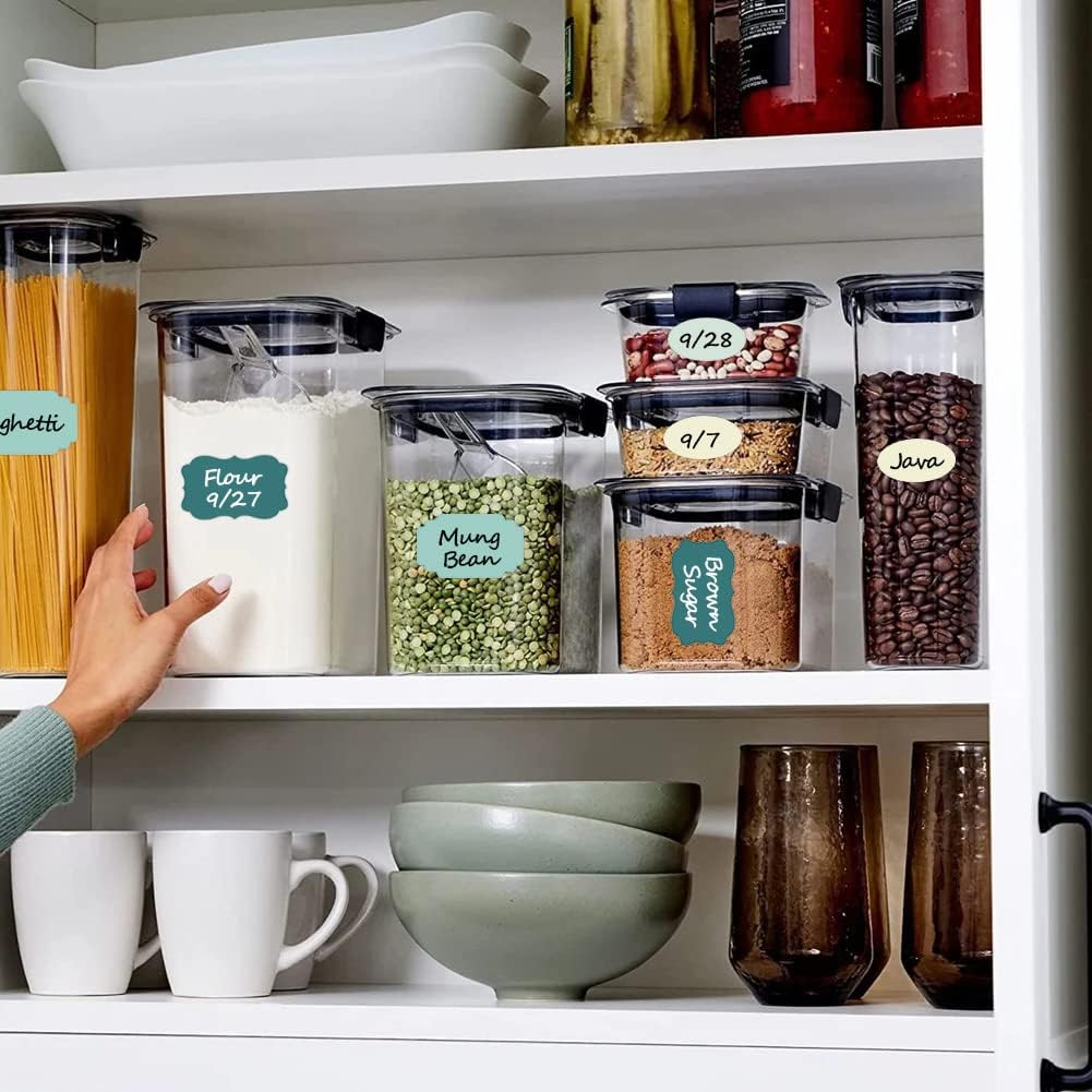 Etiquetas para contenedores de alimentos, 120 unidades, etiquetas de cocina extraíbles e impermeables, para frascos, botellas, contenedores y