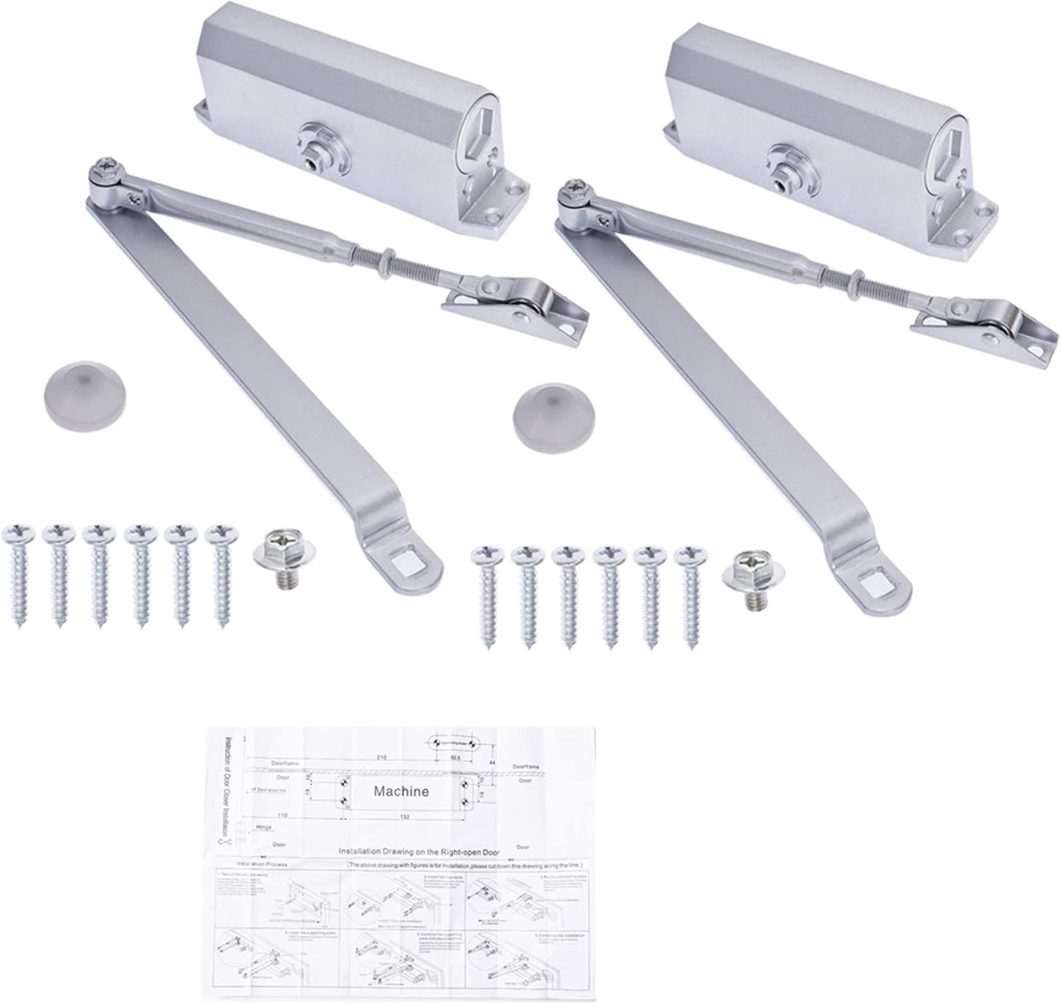 2 piezas de puerta comercial brazo de tubo ajustable de aluminio para cierrapuertas de carga 99.2-143.3 lbs