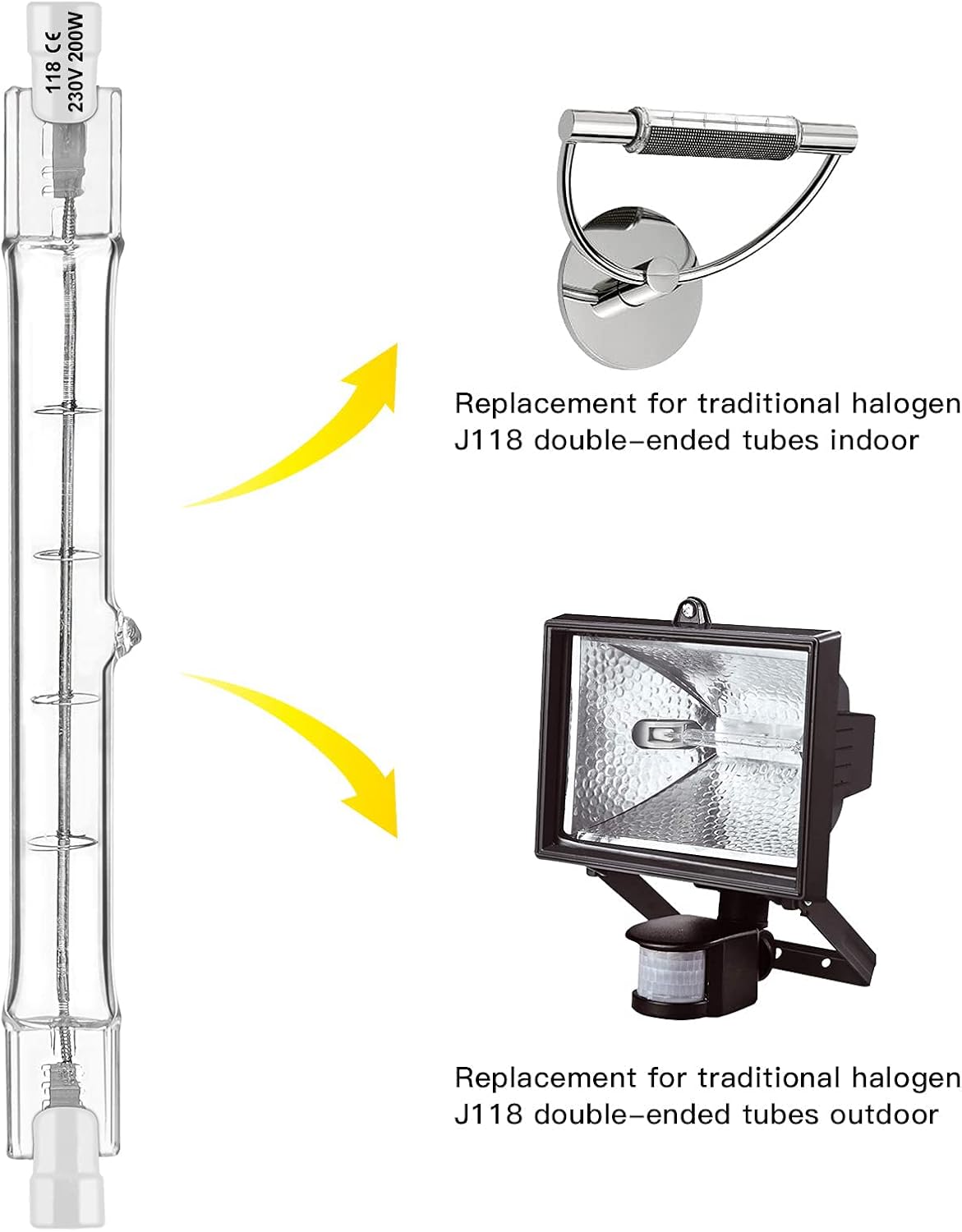 Bombillas R7S, paquete de 10 bombillas halógenas R7S T3 de 4.646 in, 200 W, 120 V, bombilla halógena tipo J con larga vida útil, bombillas de doble