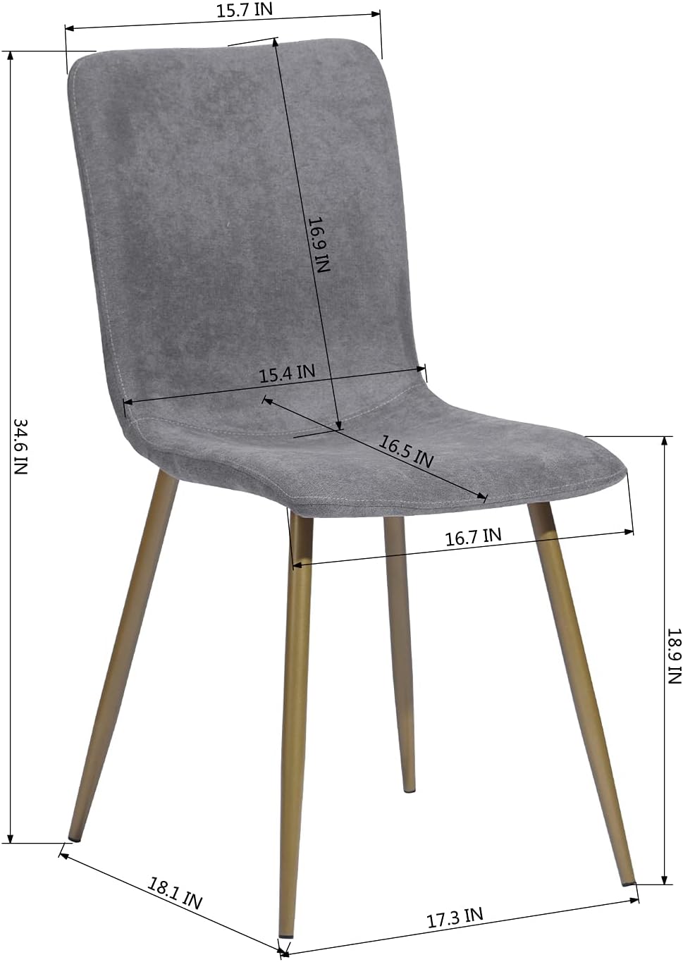 Juego de 4 sillas de comedor, juego de sillas premontadas tapizadas con patas doradas, tela moderna para comedor, cocina, 17.3 pulgadas de ancho x