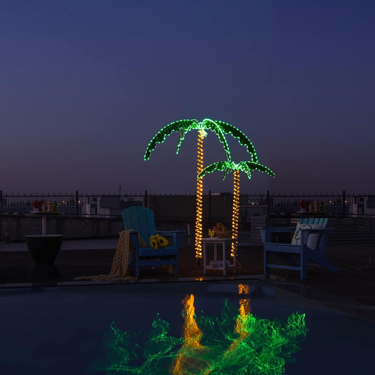 Tangkula Palmera con luz LED de 7 pies con 306 luces LED para patio exterior, palmera de coco iluminada estilo hawaiano, decoración navideña para