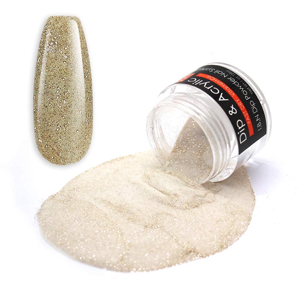 Polvo de inmersión con purpurina (vitamina calcio añadido) en polvo de uñas de calidad de salón para manicura francesa en casa, sin olor, de larga
