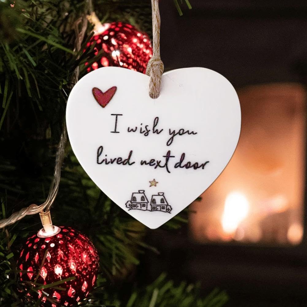 Adorno colgante de corazón de Navidad, I Wish You Lived al lado, adorno acrílico para colgar en forma de corazón, adornos para árbol de Navidad,