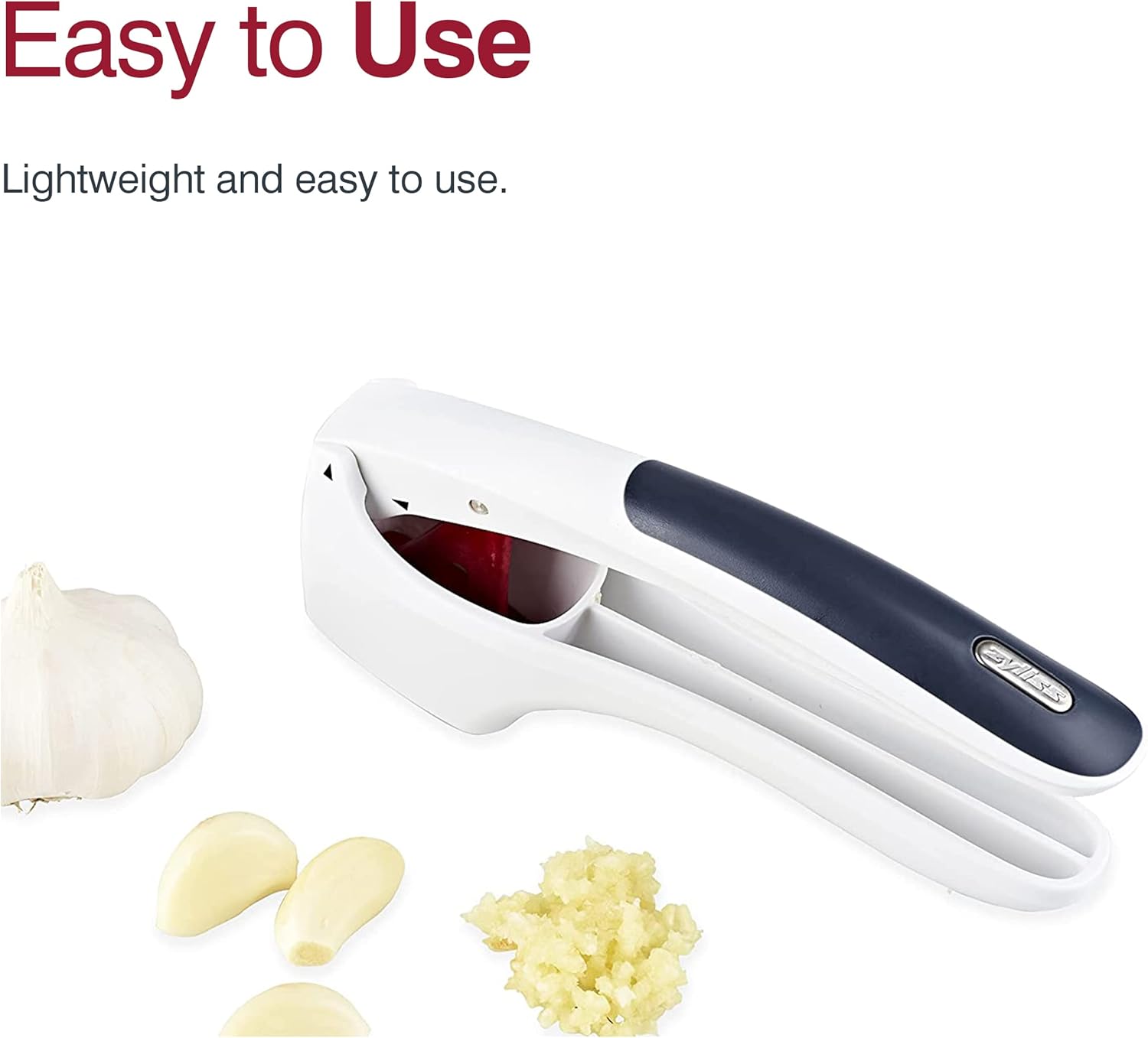 Zyliss Prensa de ajo fácil de limpiar, picadora y trituradora de ajo ligera y fácil de usar para preparación de alimentos y accesorios de cocina