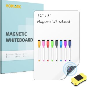 Pizarra blanca magnética para nevera, pizarra de borrado en seco para refrigerador, pequeña pizarra blanca con 8 marcadores y 1 borrador, 12 x 8 Pizarra blanca magnética para nevera, pizarra de borrado en seco para refrigerador, pequeña pizarra blanca con 8 marcadores y 1 borrador, 12 x 8