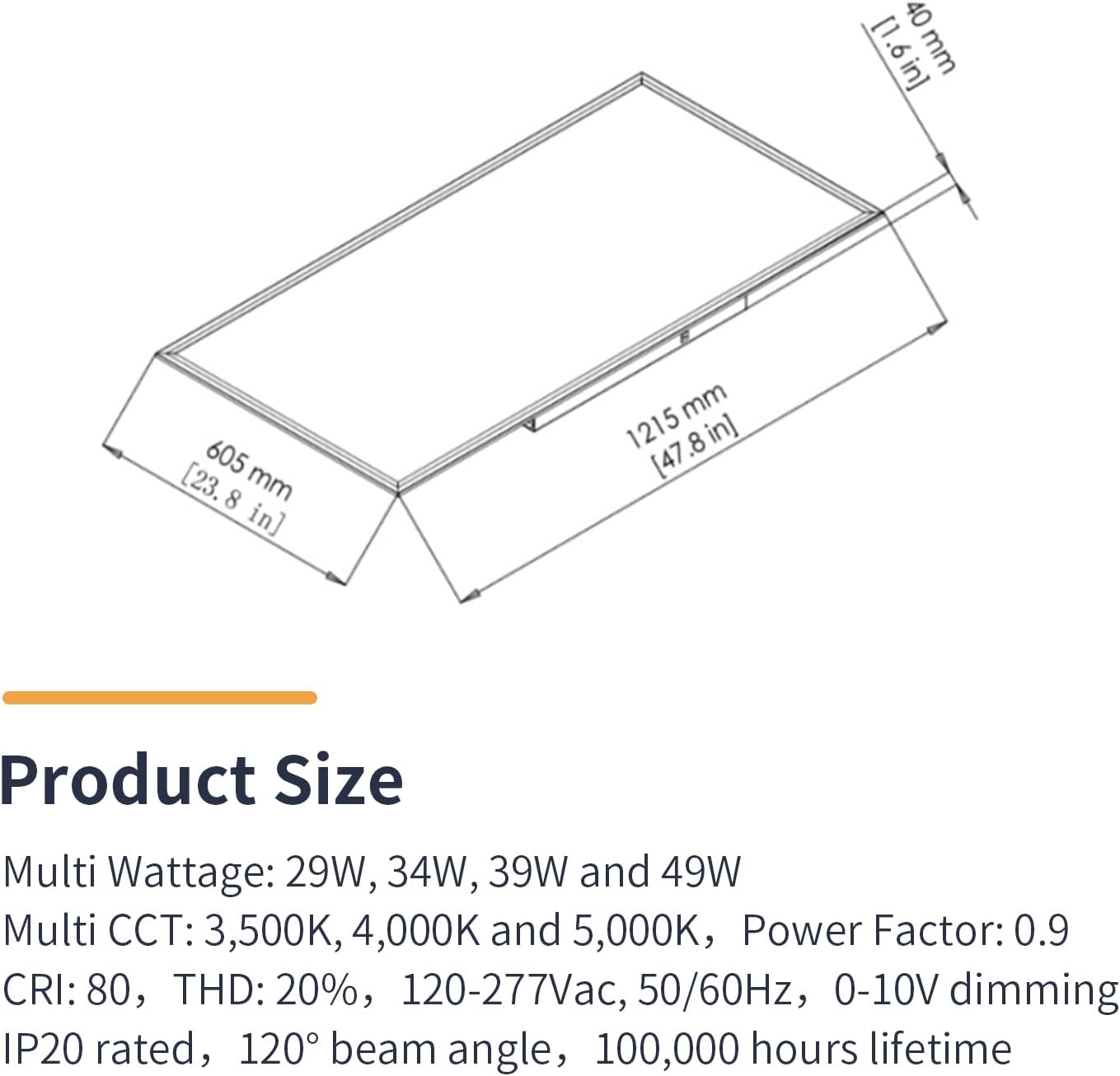 LEDONE – Luz LED de panel plano de 2 x 4 pies, luz de techo empotrada regulable de 0-10 V, potencia de 29343949 W y CCT seleccionable 3500 K4000