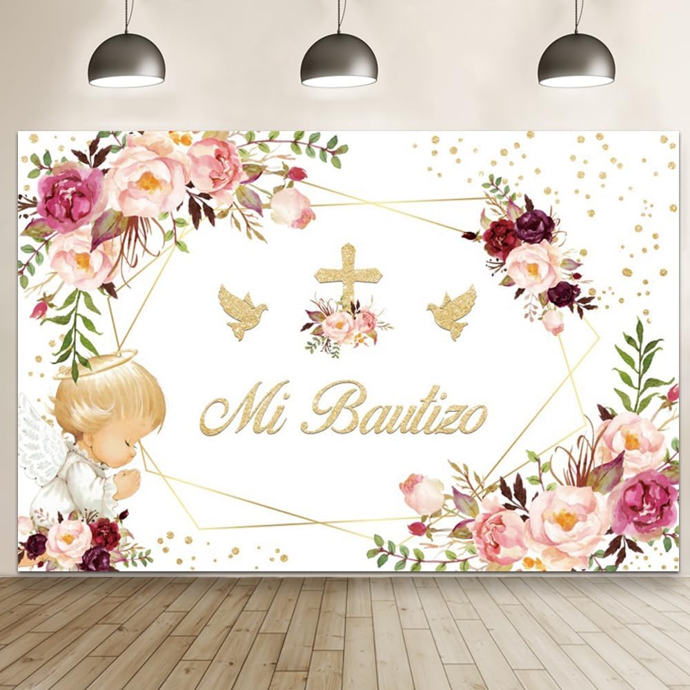 Mi Bautizo – Telón de fondo de bautismo para fotografía de vinilo de 10 x 8 pies, decoración de fiesta de la primera comunión, telón de fondo de