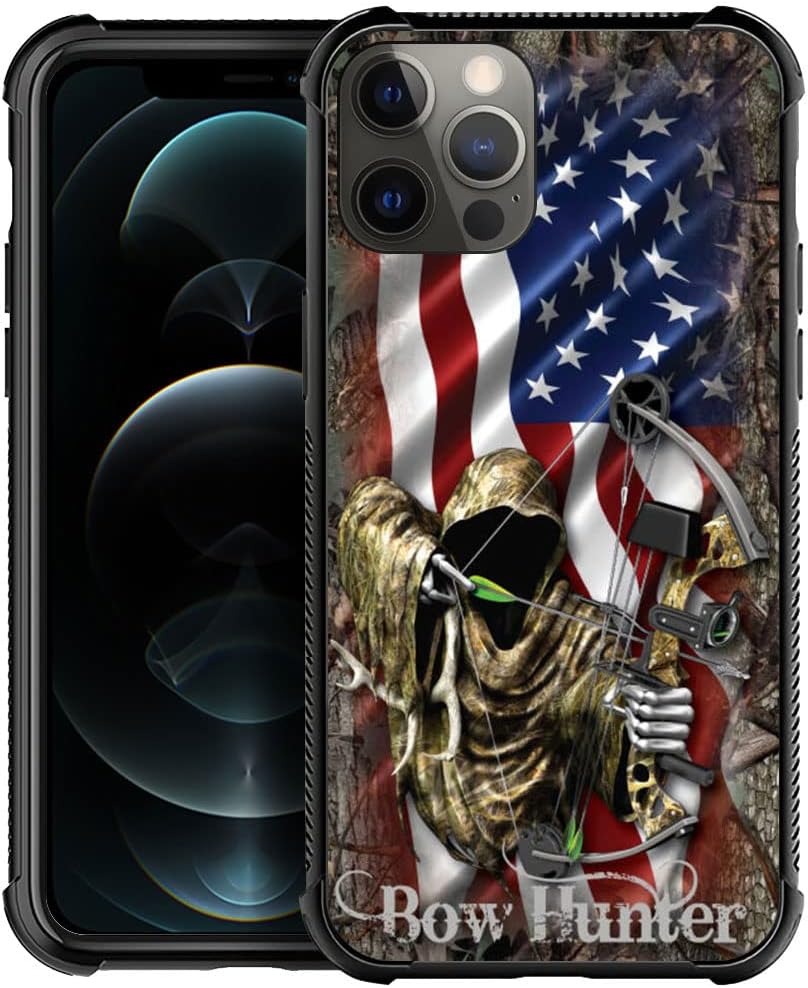 Funda compatible con iPhone 13 Pro Max, funda protectora de camuflaje con bandera estadounidense Bow Hunter para iPhone 13 Pro Max, funda protectora