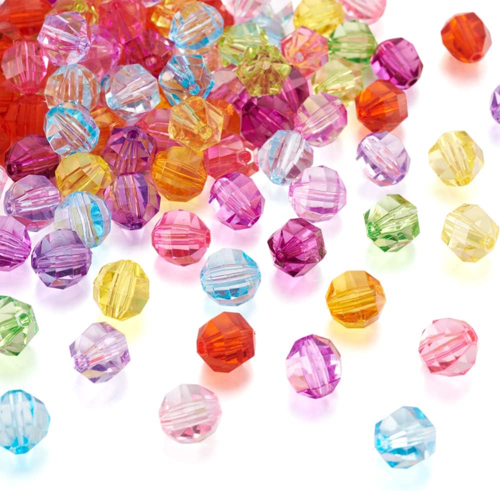 Craftdady 100 cuentas espaciadoras redondas facetadas de acrílico transparente de 0.394 pulgadas, colores mezclados al azar, cuentas sueltas de