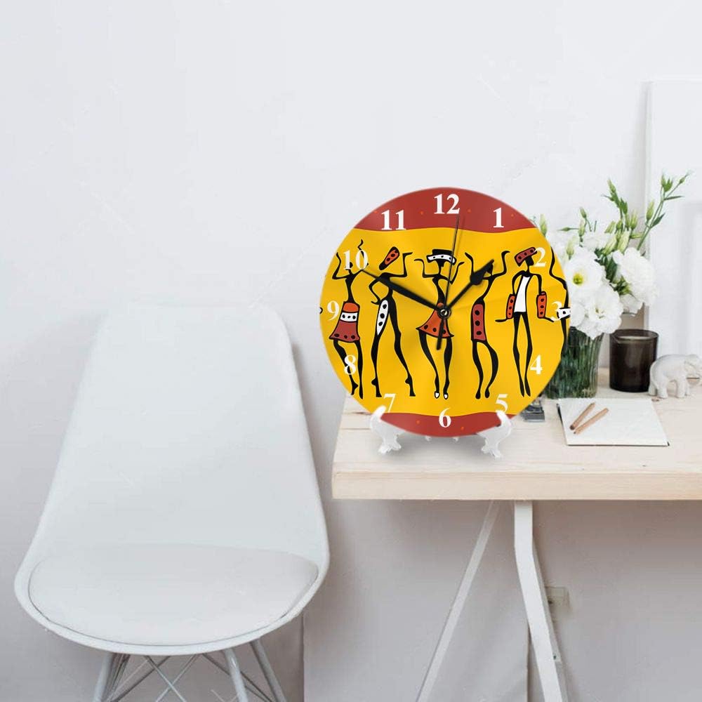 HGOD Designs – Reloj de pared redondo africano, figuras de mujer africana primitiva, reloj de pared redondo silencioso, decoración de pared para