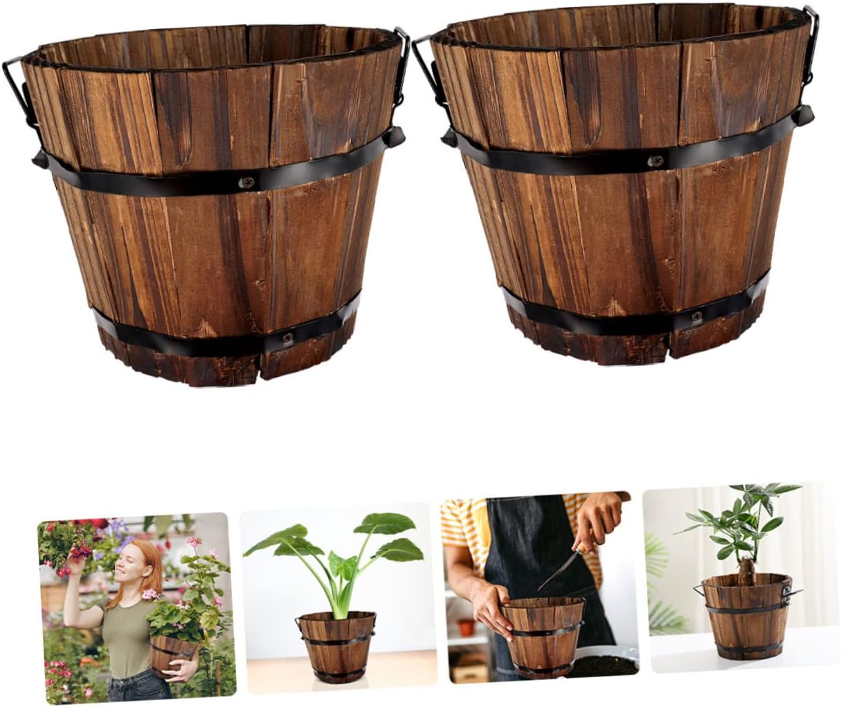 Cabilock Maceta de 4 piezas para exteriores, maceta multifuncional, cubo de madera, decoración de escritorio, caja de flores sintéticas, maceta para