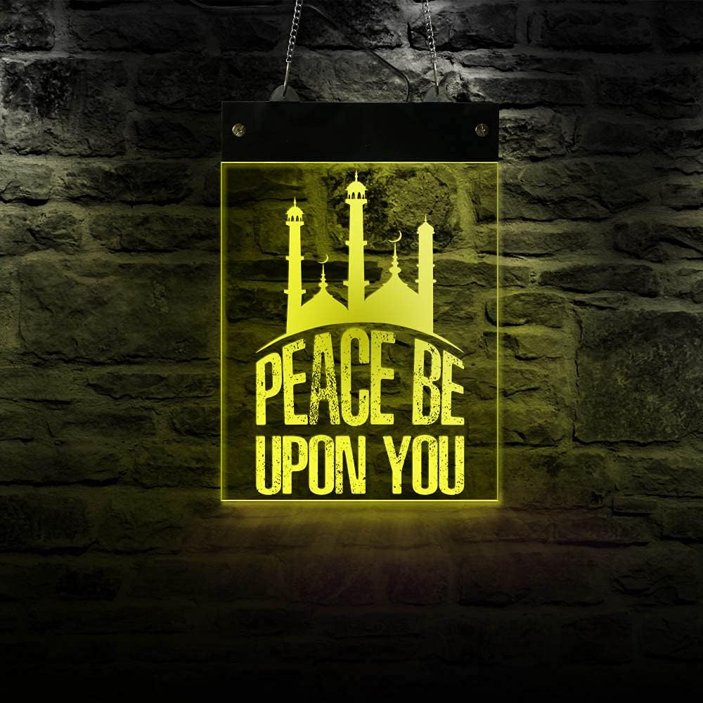 The Geeky Days Peace Be Upon You – Letrero de pared con citas islámicas LED neón multicolor que cambia de color, luz fresca, arte de pared islámica,