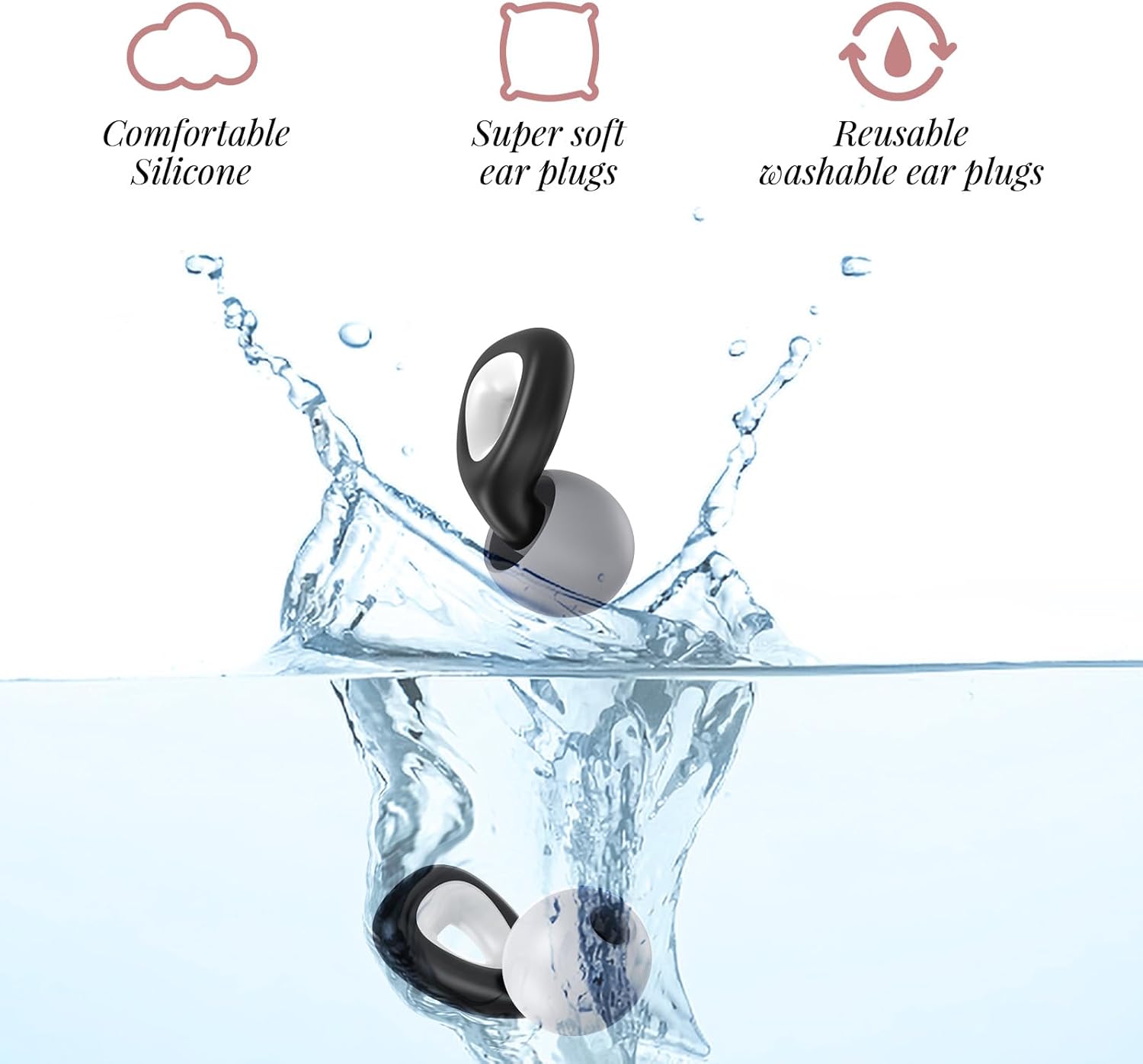 bucolico NRR – Tapones para los oídos de silicona reutilizables con cancelación de ruido para dormir, 27 dB, con estuche de almacenamiento compacto
