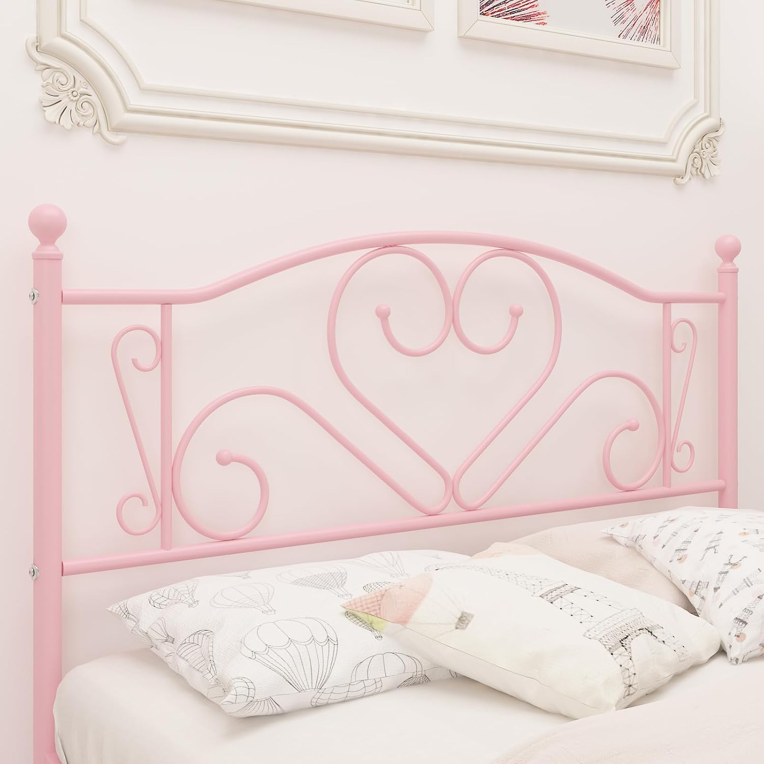 Weehom Base de cama de tamaño matrimonial con cabecero, plataforma de metal resistente debajo de la cama, espacio de almacenamiento sin necesidad de