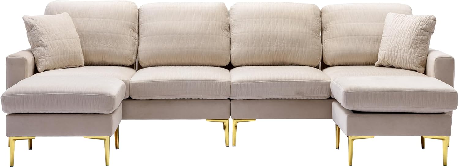 Sofá modular en forma de U con 2 almohadas y 2 otomanas, juego de sofá de tela de terciopelo de 6 asientos, sofá modular tapizado para sala de estar