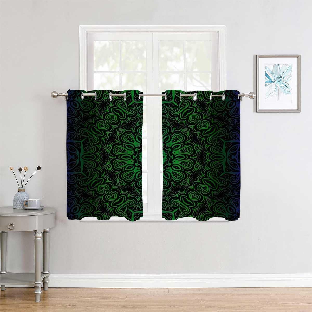 YANFENQI Cortinas para Habitacion – Cortinas para Habitacion – Cortinas de tapiz con diseño geométrico de acordeón negro, fondo oscuro, 55 pulgadas