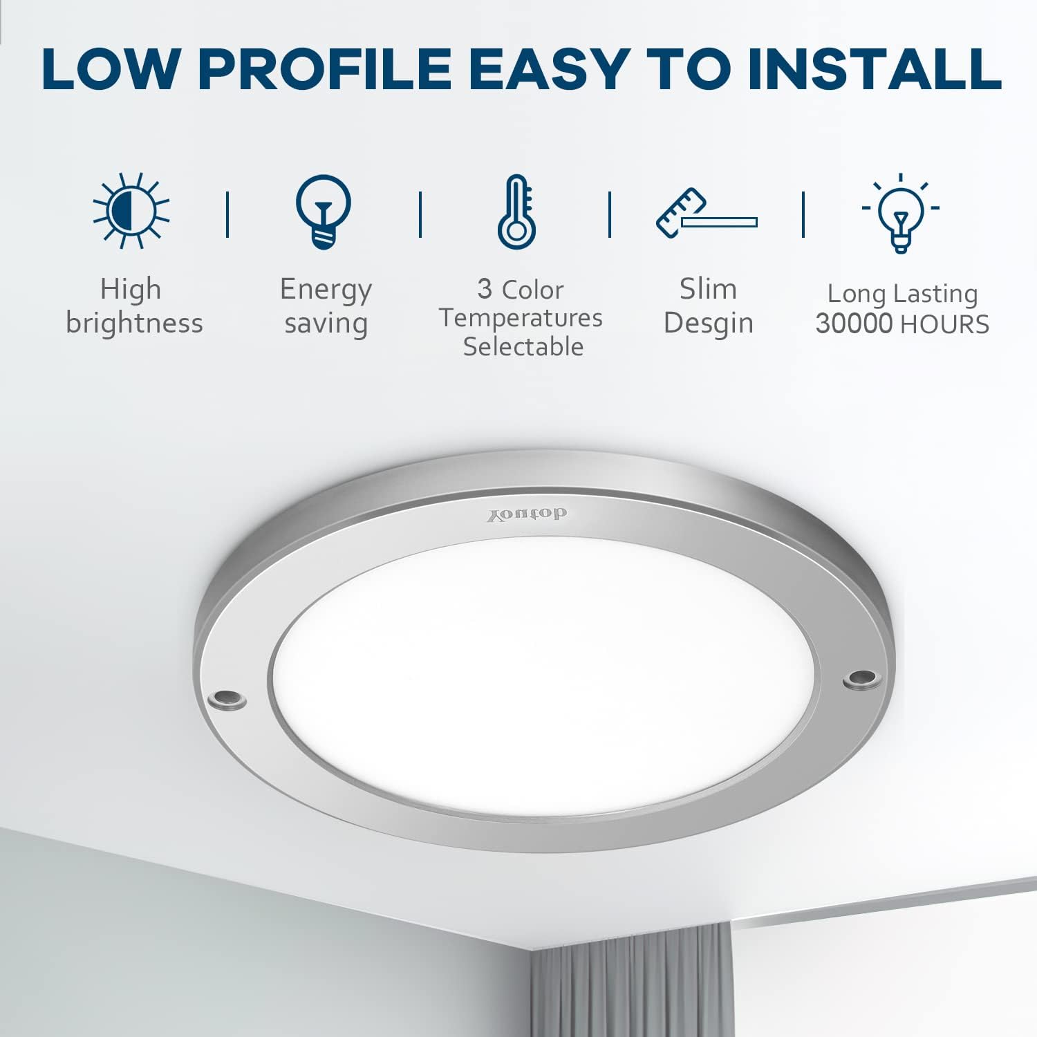 Youtob Lámpara de techo LED de montaje empotrado, ajustable de 10 W12 W18 W, plata cepillada, 3 colores, accesorio de iluminación redonda para