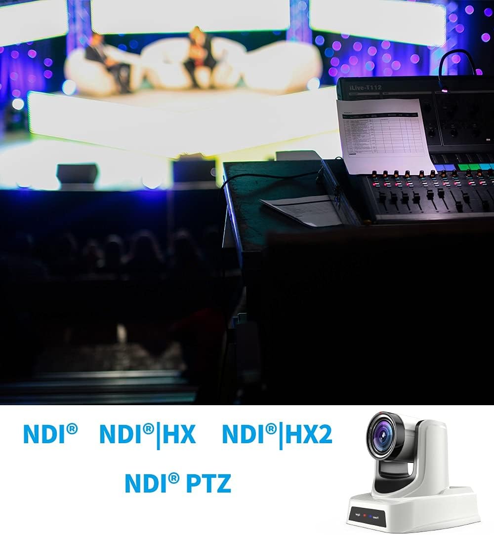 SMTAV Cámara PTZ NDI, zoom de 20x + 16x, cámara de transmisión en vivo con HDMI, 3G-SDI y salidas IP, NDI HX 4.6, para iglesia, conferencia,