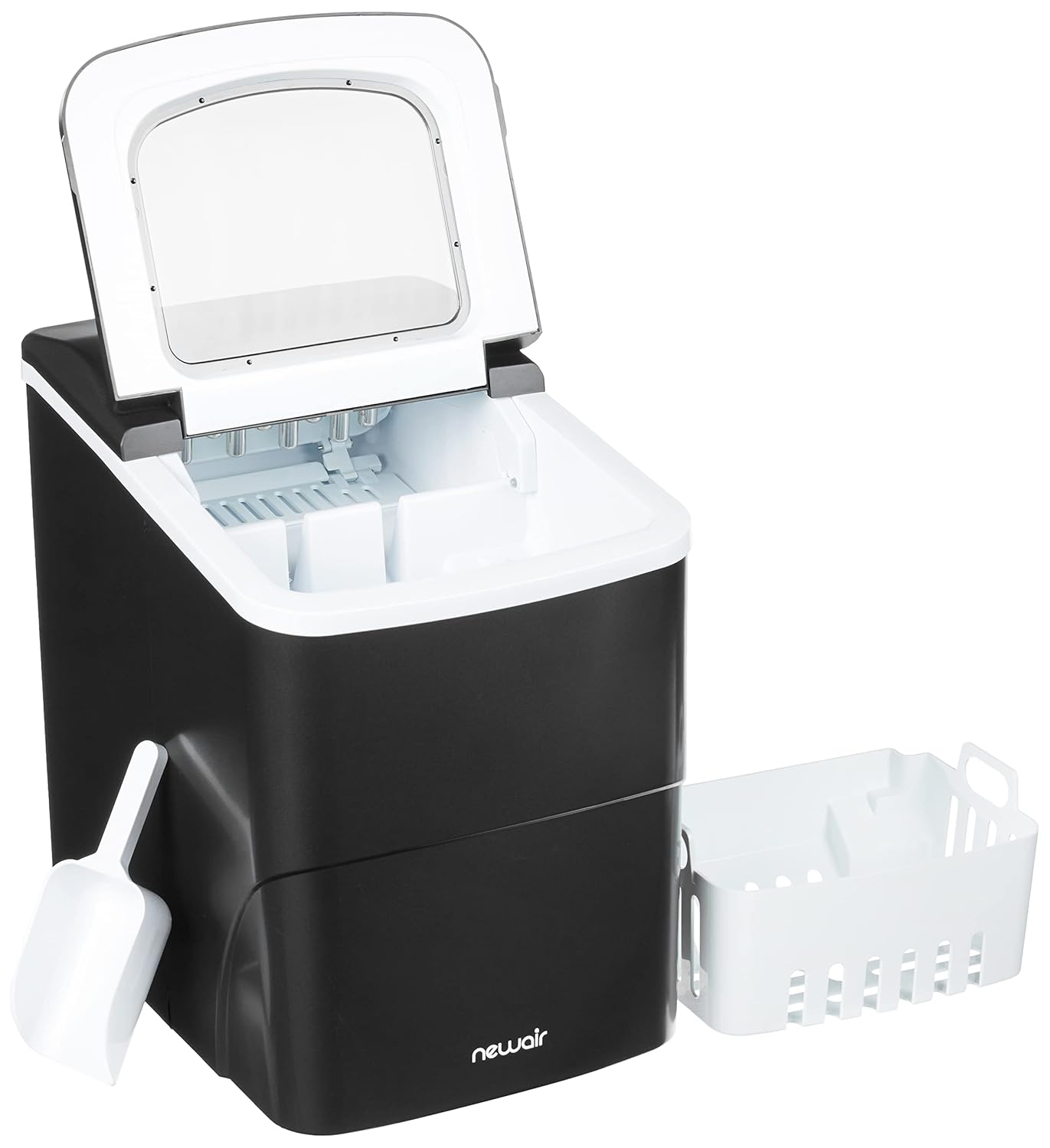 Newair Máquina de hielo para encimera, negro mate, portátil y ligera, control intuitivo, tamaño de hielo grande o pequeño, piezas fáciles de limpiar