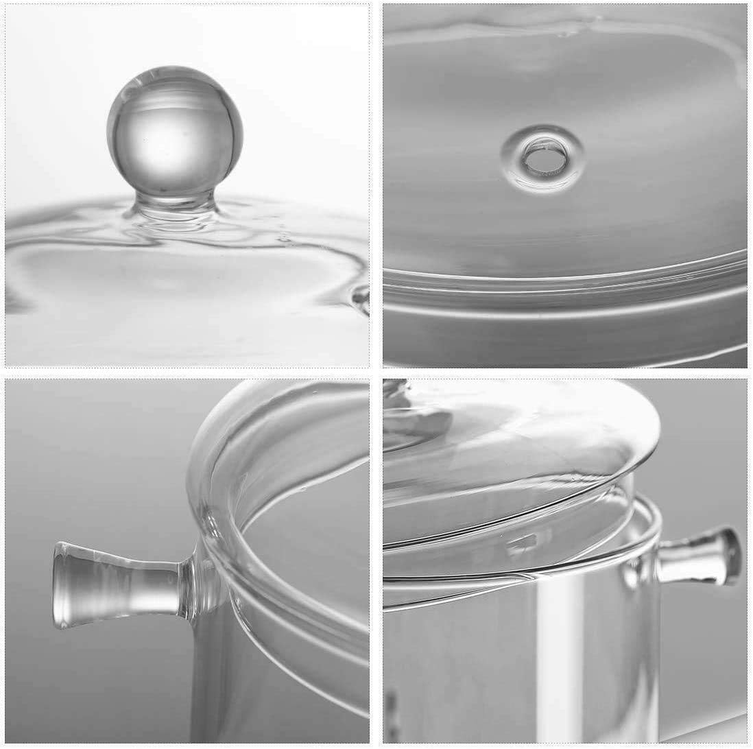 Cacerola de vidrio con tapa y tapa  1.5L50 oz resistente al calor de vidrio de borosilicato hecho a mano, juego de utensilios de cocina para estufa,