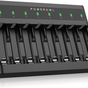 POWEROWL Cargador de batería AA AAA 8 bahías, ranura independiente, carga rápida USB para baterías recargables Ni-MH Ni-CD POWEROWL Cargador de batería AA AAA 8 bahías, ranura independiente, carga rápida USB para baterías recargables Ni-MH Ni-CD