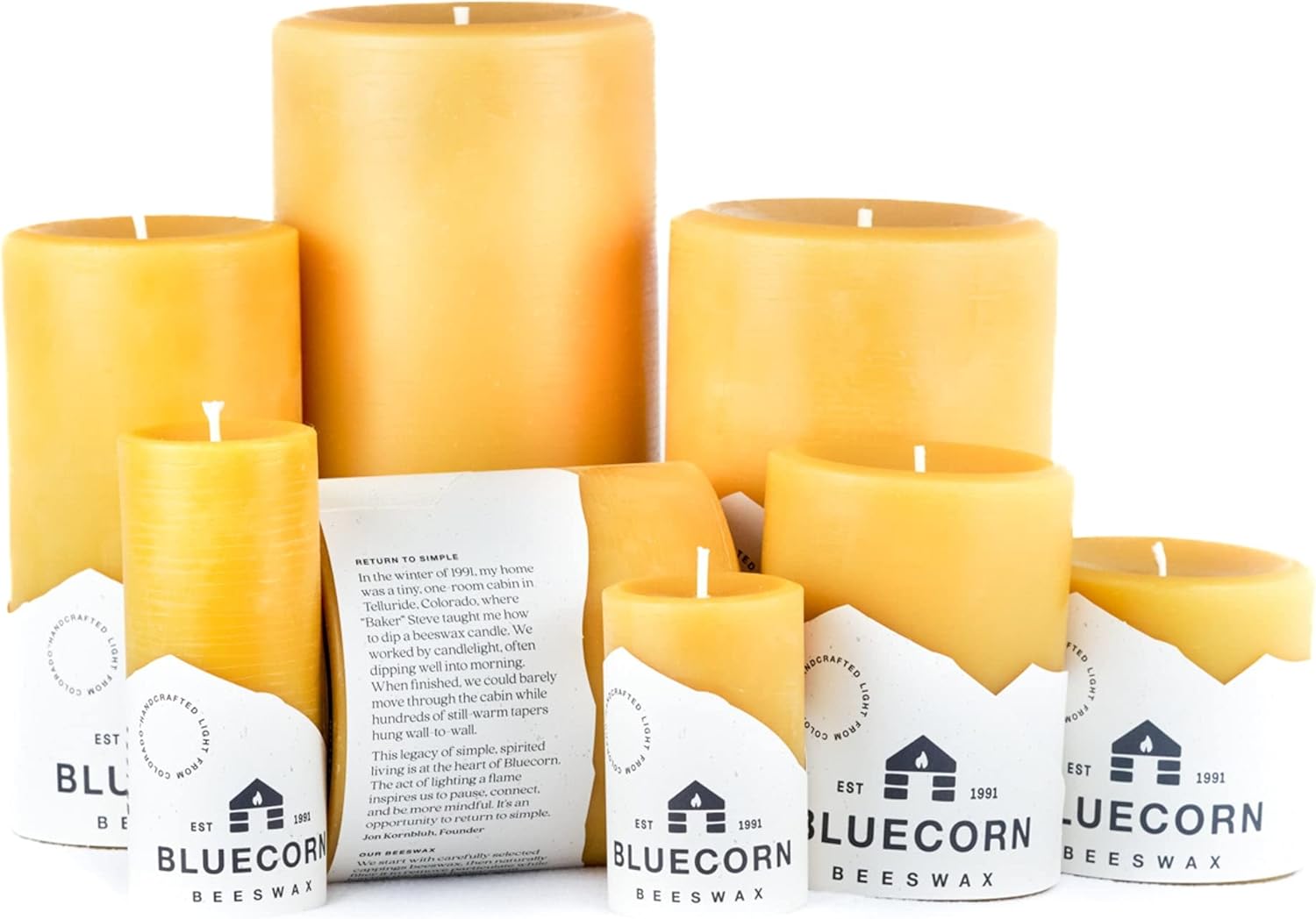 Bluecorn Beeswax Velas de pilar de cera de abeja 100% pura, velas de cera de abeja natural, velas amarillas sin perfume, sin soja, parafina y