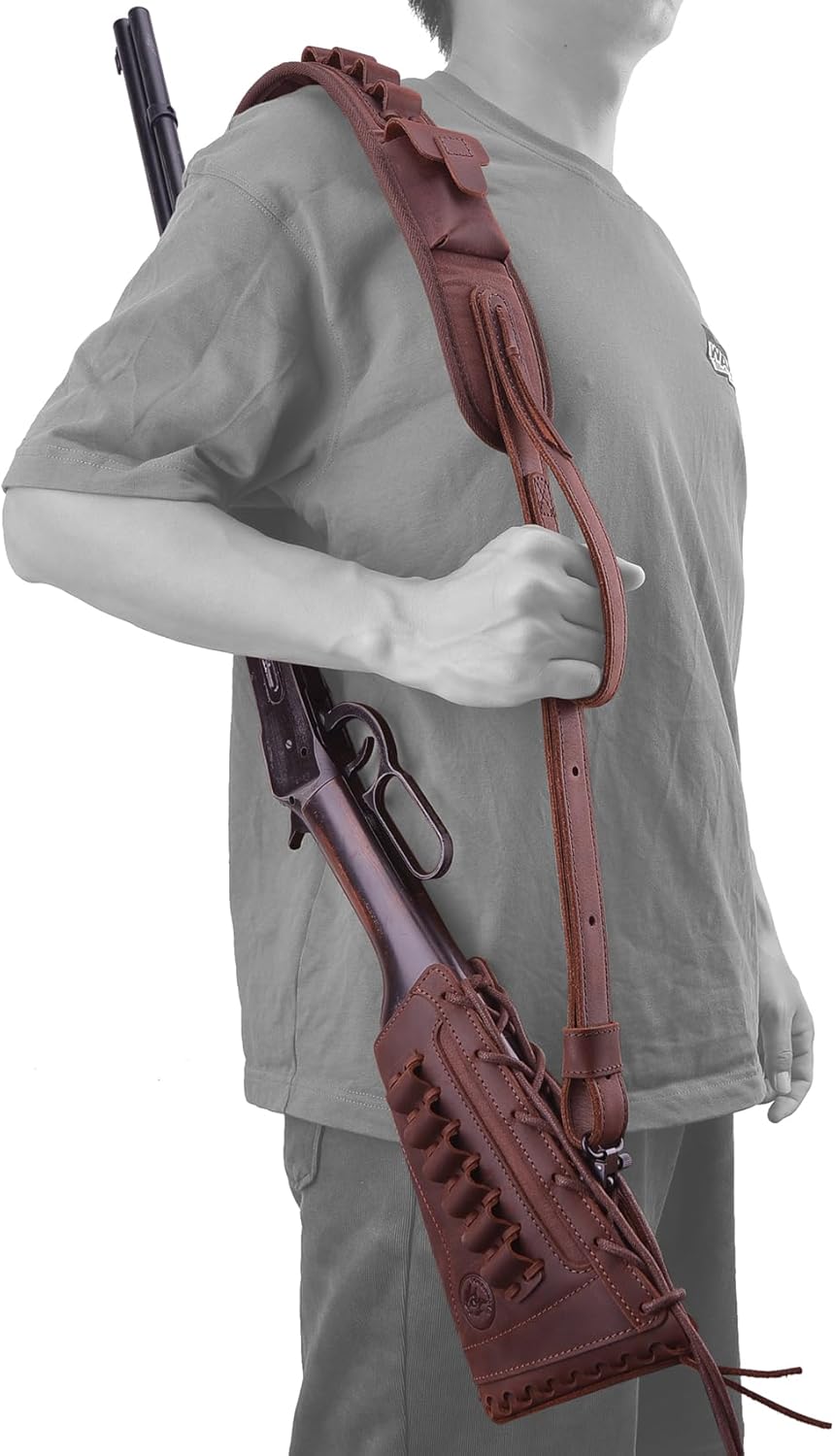 Funda de cuero para rifle con eslinga de pistola de fósforo, soporte de carcasa de almohadilla de retroceso de escopeta de lona con correa de caza