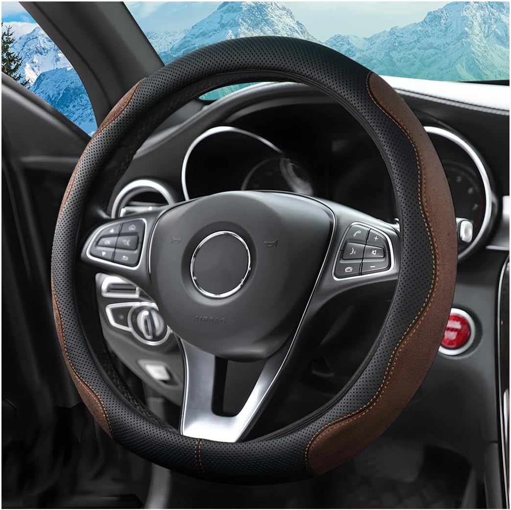 zipelo Funda para volante de automóvil de 14.5 a 15 pulgadas, protector de rueda interior de automóvil con cuero duradero, suave, transpirable,