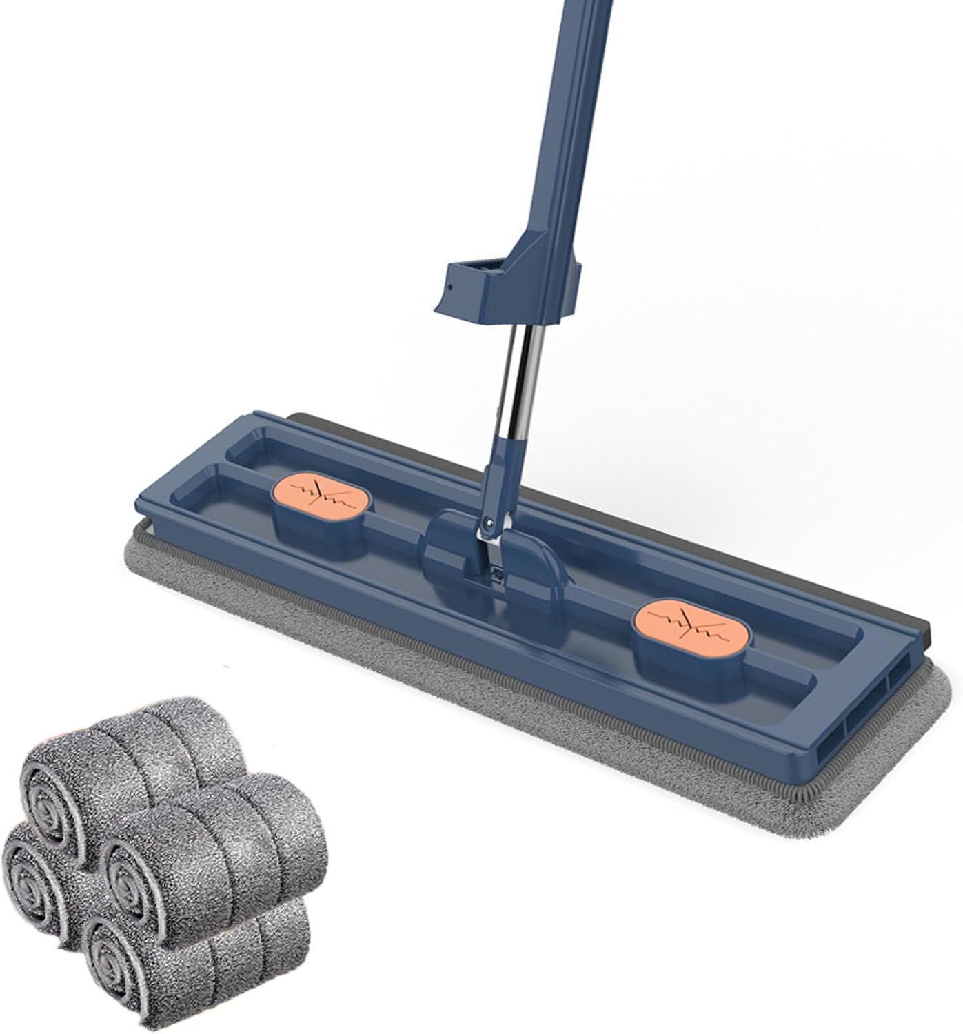 Goodergear – Trapeador de mano Goodergear, trapeador plano grande y sistema de cubo, color azul, 4 trapeadores
