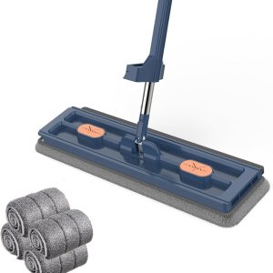 Goodergear – Trapeador de mano Goodergear, trapeador plano grande y sistema de cubo, color azul, 4 trapeadores Goodergear – Trapeador de mano Goodergear, trapeador plano grande y sistema de cubo, color azul, 4 trapeadores