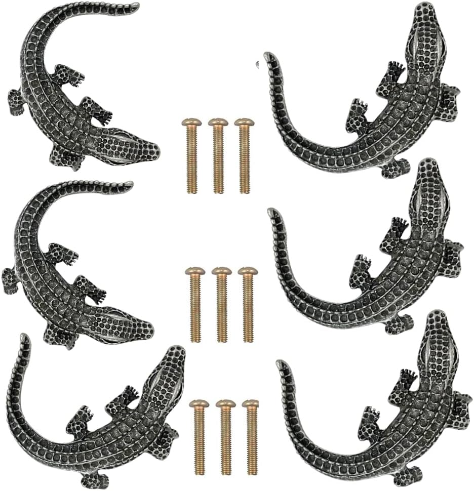 6 manijas decorativas con forma de cocodrilo, manijas decorativas de herrajes para gabinete, armario, cajón, aparador, perillas de un solo agujero,