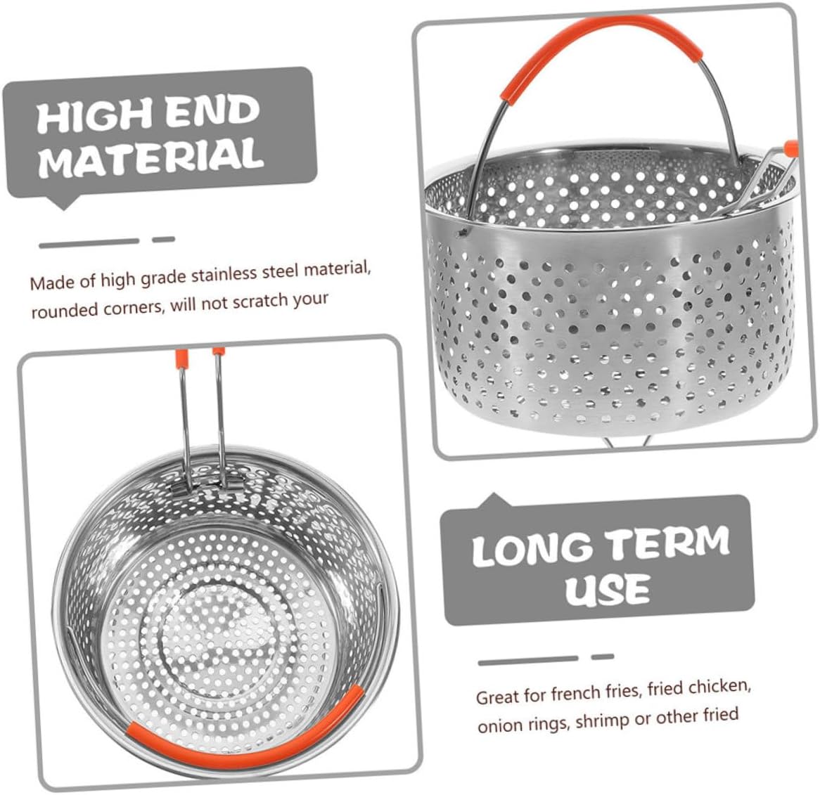 Cesta de fritura de acero inoxidable colador de alimentos fritos colador de fideos con asa cesta de espagueti cesta de metal freír contenedores de