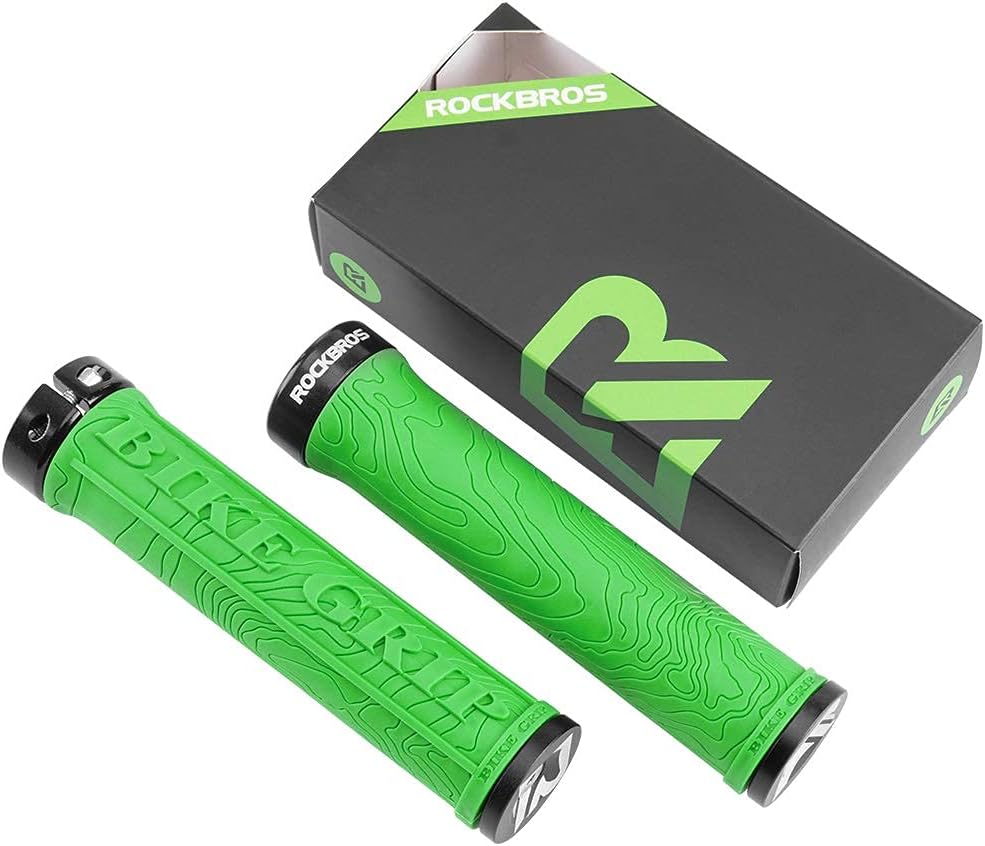 ROCKBROS Agarres de manillar de bicicleta de doble bloqueo para bicicleta MTB, agarre ergonómico de goma antideslizante para scooter, montaña, BMX,
