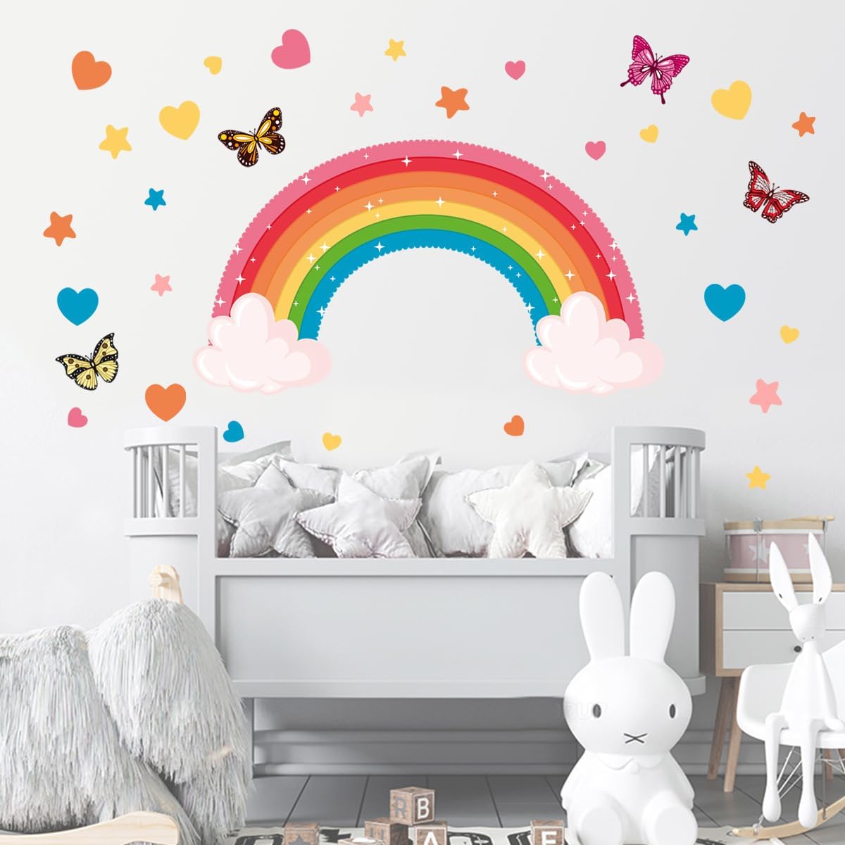 Calcomanías de pared grandes con diseño de arcoíris, diseño de mariposa, nube, amor, corazón, despegar y pegar, removibles, decoración de pared para